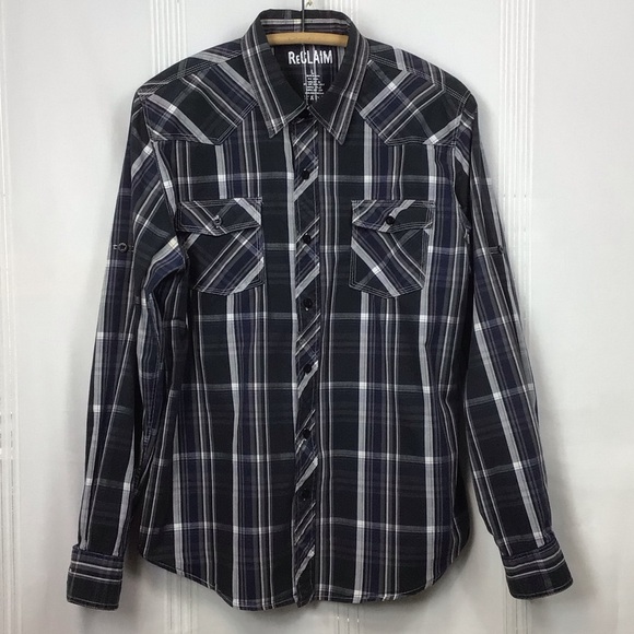 ReClaim Other - ReClaim Black Plaid Western Cotton Long Sleeve Roll Tab Shirt Sz.L